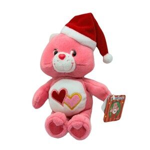 Santa Carebear Love a Lot Plush Pink Hearts Santa Hat Christmas Bear 8" VTG 2005